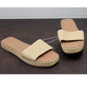 Universal Thread Womens Size 8.5 Straw Slide Sandals Platform Espadrille Style